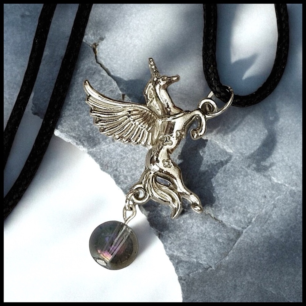 5 For $25💫Silver Unicorn Glass Bead Pendant Necklace